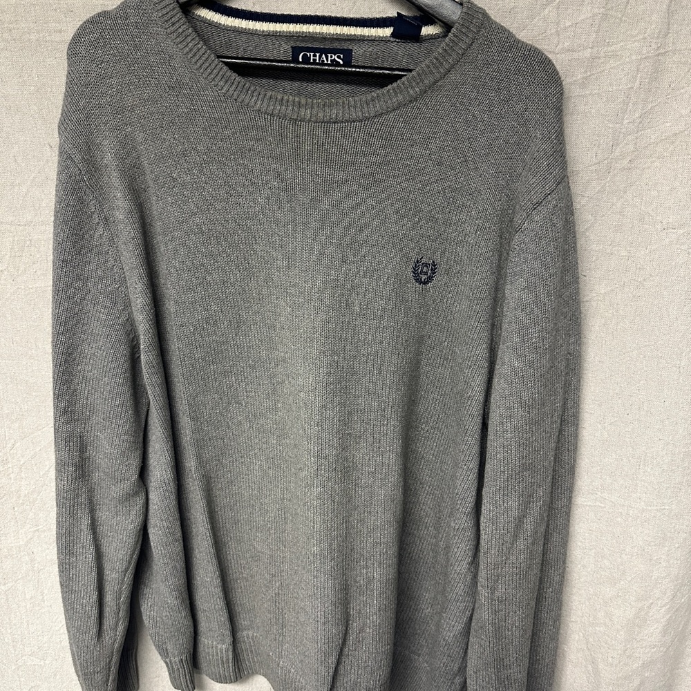 Chaps Gray Crewneck Sweater Classic Knit Large